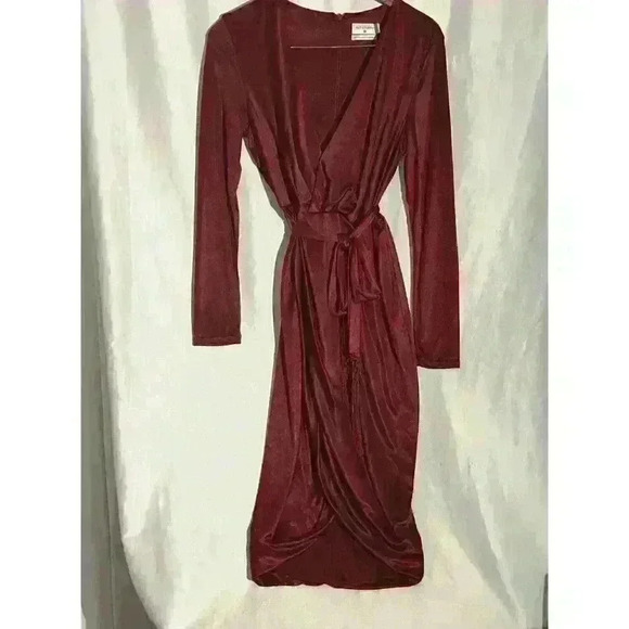 Altuzarra Target Burgundy Red Drape Wrap Dress Size Medium With Fringe Belt - Picture 1 of 10